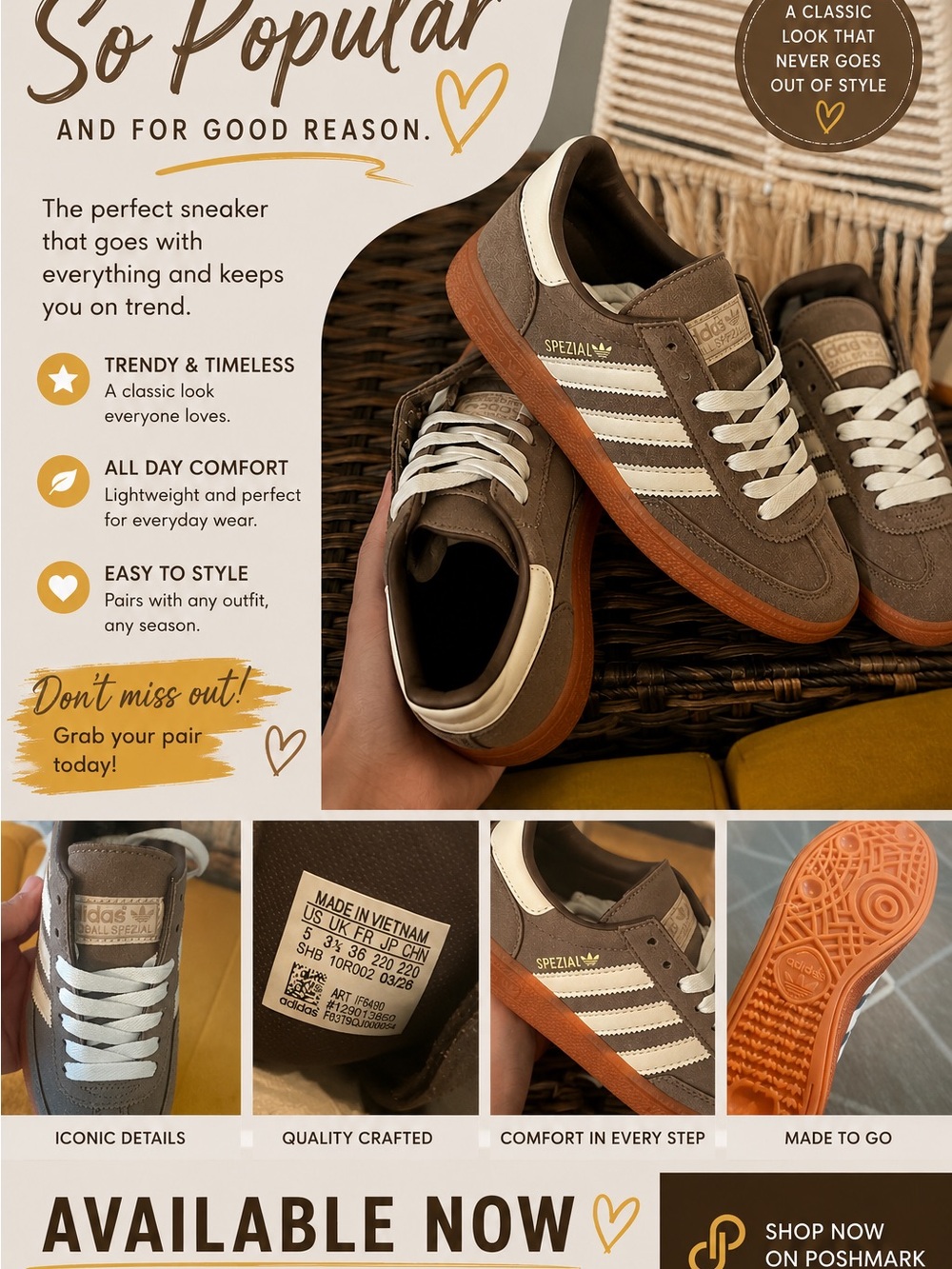 adidas Brown Suede Spezial Sneakers with Cream Stripes and Gum Sole